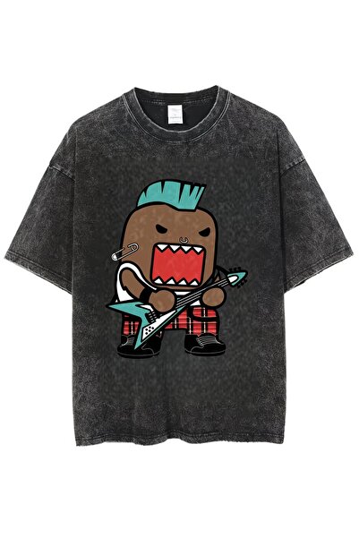 Toum Tricou oversize vintage lavabil, unisex, cu imprimeu Grunge Rebel