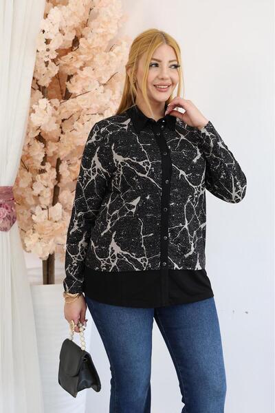 Siyezen Plus Size Silver Glitter Patterned Shirt