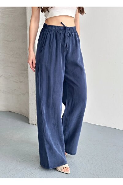 Ruby Wear Kadın Tencel Kumaş Yüksek Bel Bol Paça Salaş Pantolon