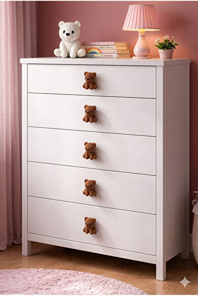 Rekatech 4LÜ SET AYI KULP Çocuk Odası Örgü Desenli-Dekoratif Çekmece Kulpu Ha...