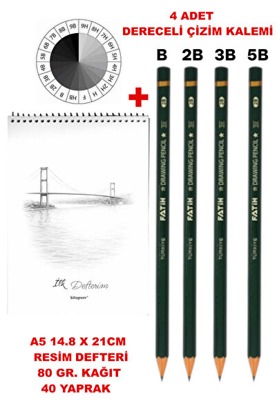 Fatih My First Sketch Set B 2B 3B 5B 4Pcs Graded Drawing Pencils and A5 Notebook