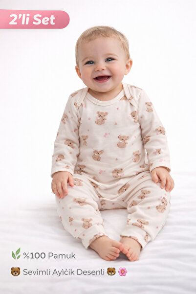 BABİDO Bebek 3'lü Set %100 Pamuk Çıtçıtlı Body ve Alt Yenidoğan kız Bebek Takımı