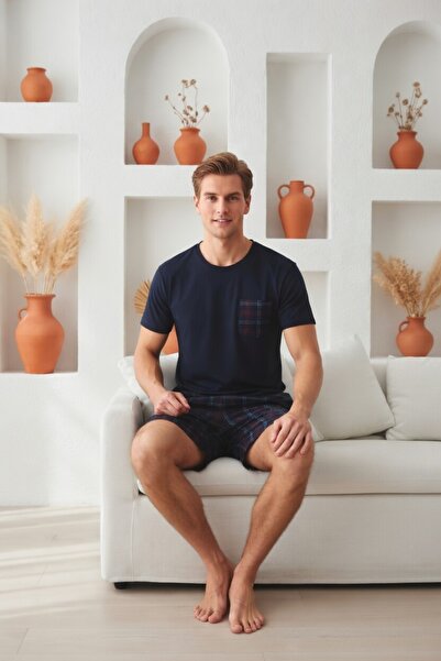 Sude HOMEWEAR Sude Men's Patterned Short Sleeve Shorts Pajama Set