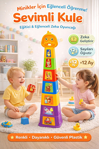 PAKİTO Sevimli Kule Eğitici Oyuncak Renkli Sayı Öğreten Bebek Kulesi +12 Ay