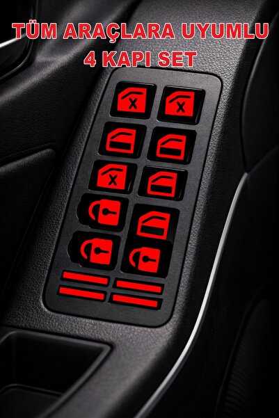 ÖZGÜL REKLAM Araç İç Buton Sticker Seti - 4 Kapı Set - Araç Cam ve Kilit Düğm...