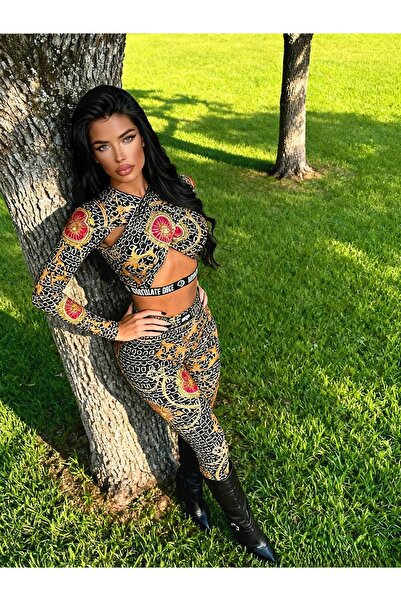 hipnoz butik Women's Patterned Bustier Leggings Set