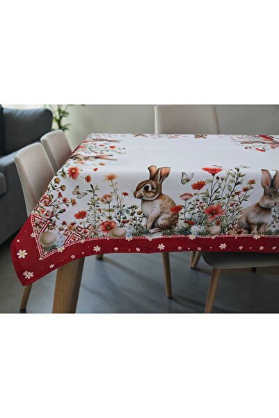 by Alexandra Vacarusi Tablecloth, 3D pattern, red pattern with Easter Bunny, ...
