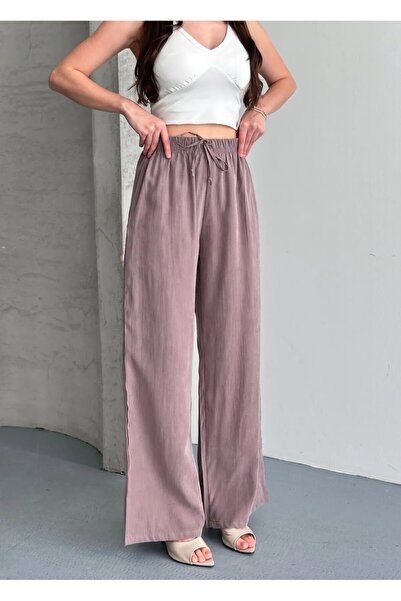 Ruby Wear Kadın Tencel Kumaş Yüksek Bel Bol Paça Salaş Pantolon