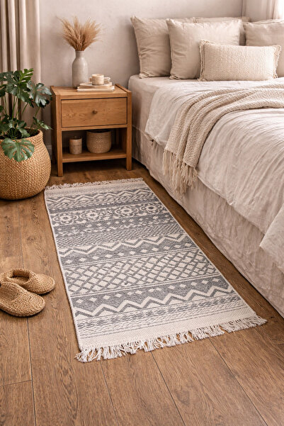 OEM Woven cotton rug 60/90cm grey geometric