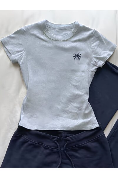 Toum Kemer Boy Spider Chest Printed Crop Blouse