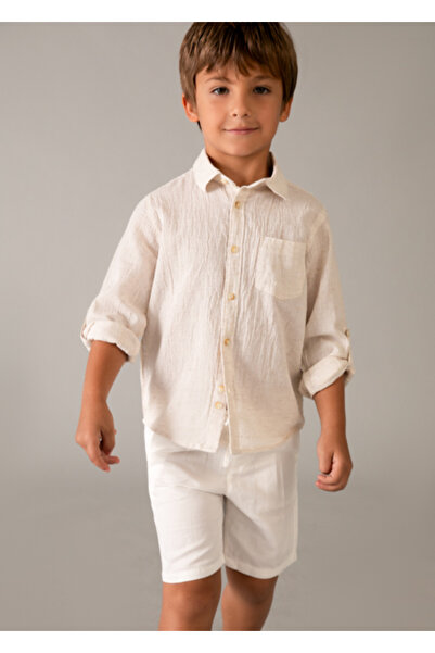 MAYORAL Boy's Cream Linen Bermuda Shorts - 03202