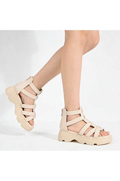 Tmall Γυναικεία σανδάλια, από αναστραμμένο συνθετικό δέρμα, SA111, μπεζ
