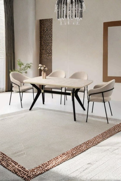 Savita Home Anka Masa 160+30x90 Sidon Victory Ayak Siyah Evrim Bukle 146 Sand...