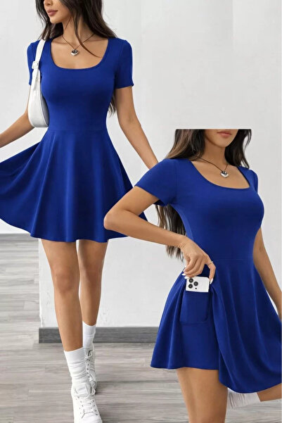 Kanonik Education بدلة غوص نسائية بأكمام قصيرة وياقة مربعة وتفاصيل جيوب