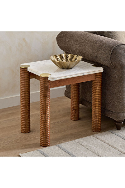 Home Box طاولة جانبية كافون كاريتو بسطح رخامي أصلي وقاعدة خشبية صلبة