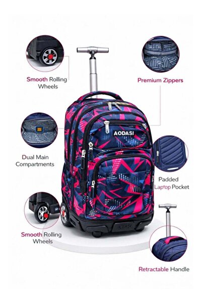 AODASI Trolley School Bag, School Bags for Girls and boys Trolley Bag for Stu...