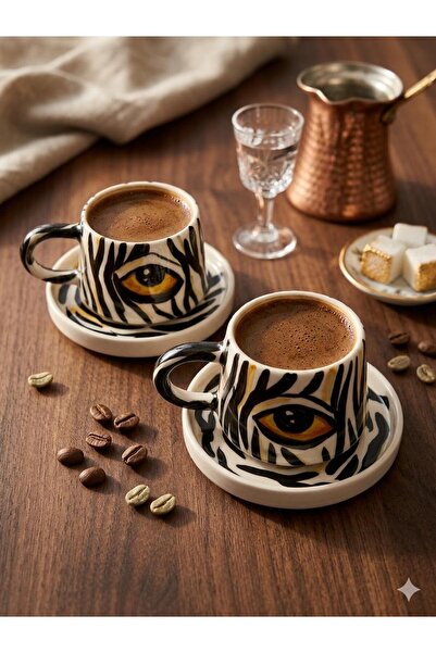 Si Sorti Ceramics 2'li Zebra Desenli El Yapımı Tasarım Kupa Seti Mug