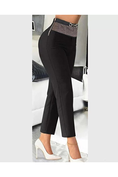 Kanonik Education Women's High Waist Imported Crepe Trousers with Stones and ...