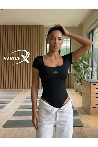 TRENDBUTİK Comfortable Sport Snap Fastener Black Bodysuit