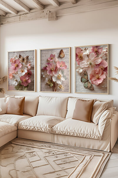 STARYUNA Σετ τριών πινάκων ζωγραφικής με ξύλινο πλαίσιο, με θέμα λουλούδια κα...