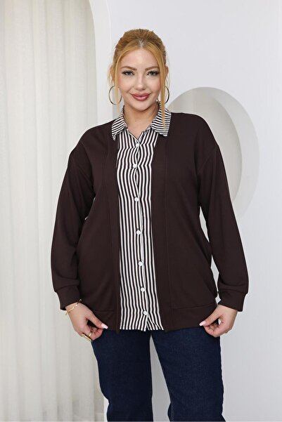 Siyezen Plus Size Cardigan Detailed Shirt