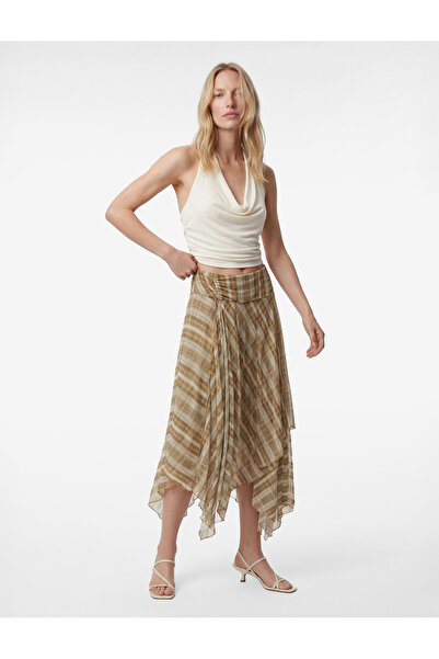 Koton Ασύμμετρη καρό τούλινη φούστα μίντι