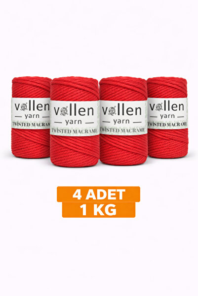 vollen yarn 1kg, pakovanje od 4 komada, premium 3-slojni pamučni makrame kono...