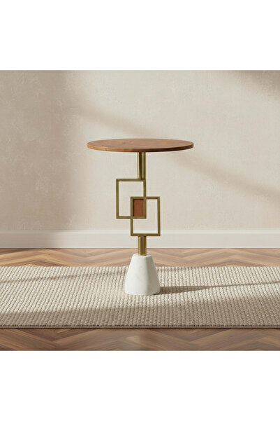 Home Box Cavon Otto Genuine Marble Base Accent Table with Solid Wood Top