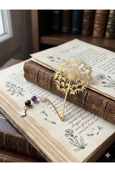 perfu atelier Doğal Taşlı Karahindiba Kitap Ayracı – Pembe Kuvars, Ametist, K...