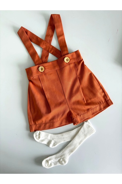 il mio bambino Handmade Cotton Gabardine Fabric Baby Suspenders Shorts