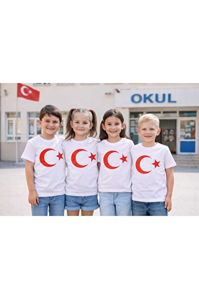 LİLİYUM تي شيرت للأطفال من 23 أبريل بعلم تركي أحمر وأبيض للجنسين
