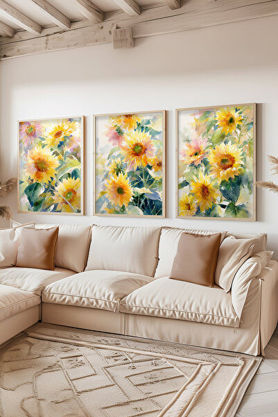 STARYUNA Set de pictură triplă cu tematică floare de floarea-soarelui, cu ram...