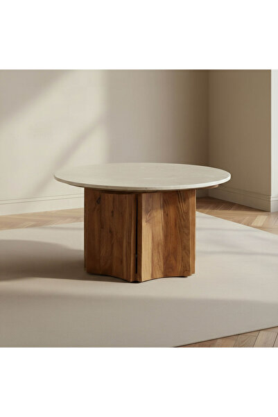 Home Box Cavon Orion Genuine Marble Top Coffee Table with Solid Wood Base