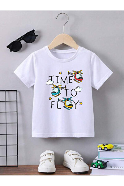 STİL-X Tricou pentru copii cu decolteu rotund, imprimat, 100% bumbac, Time To...
