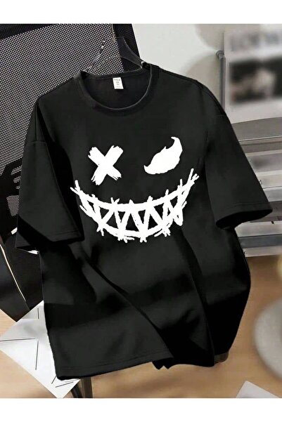 CLASSY.MODA Μαύρο Unisex Oversize T-shirt με στάμπα, Ανδρικό Γυναικείο, Άνετη...