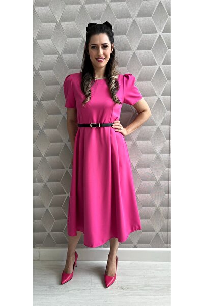 OnlyForYou Rochie midi din stofa cu maneca scurta si curea inclusă