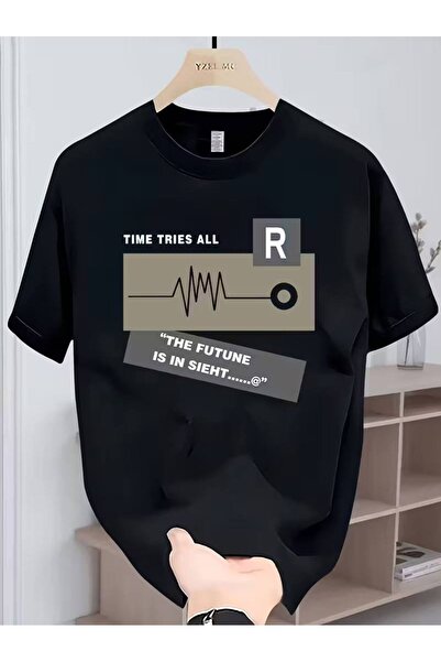 CLASSY.MODA Μαύρο Unisex Oversize T-shirt με στάμπα, Ανδρικό Γυναικείο, Άνετη...