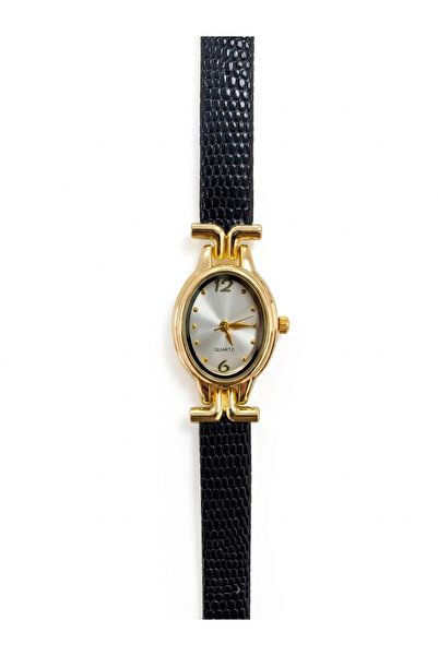 Mazzy Sihera Oval Gold Navy Blue Leather Cord Women's Wristwatch