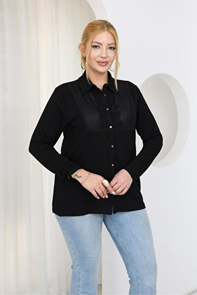 Siyezen Plus Size Shirt with Lace Collar Detail