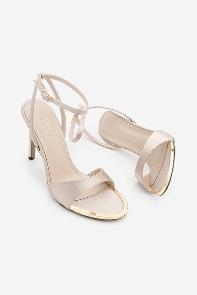 Marjin Women's Oval Toe Ankle Strap Gold Metal Frame Classic Heeled Sandals D...