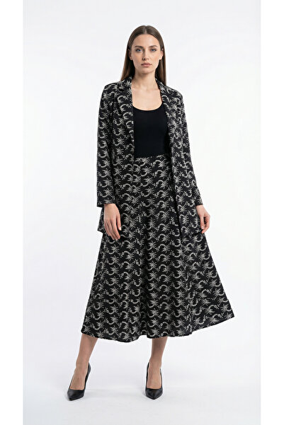 Şeker Portakalım Σετ Μπουφάν και Φούστα με Διπλό Κέντημα Μαύρο