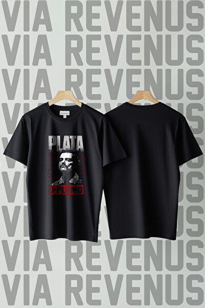 Vordevia Μπλουζάκι Unisex από 100% βαμβάκι με στάμπα Plata o Plomo και φαρδιά...