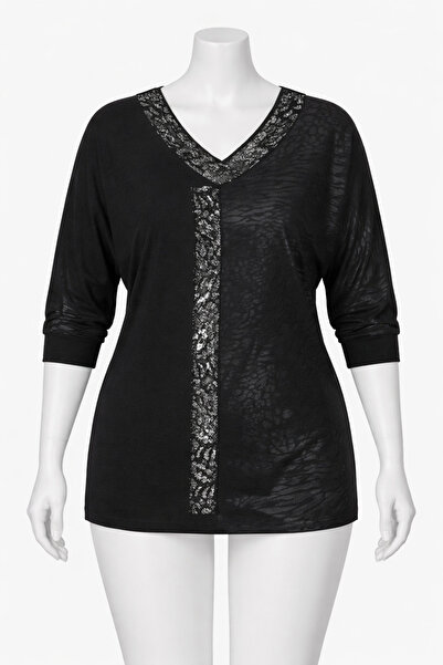 SOSA Bronze Stone Embroidered Large Size Luxury Mother's Combed Cotton 3/4 Sl...