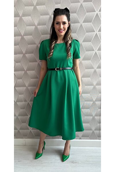 OnlyForYou Rochie midi din stofa cu maneca scurta si curea inclusă