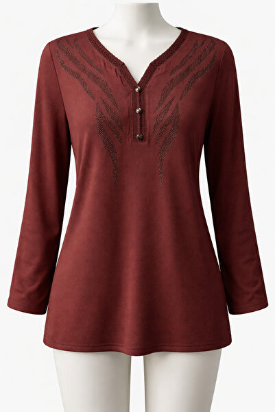 Rüya Viscoză brodată cu pietre, cu nasturi, din bumbac pieptănat