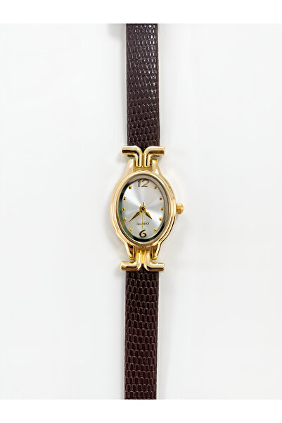 Mazzy Sihera Oval Gold Brown Leather Cord Women's Wristwatch