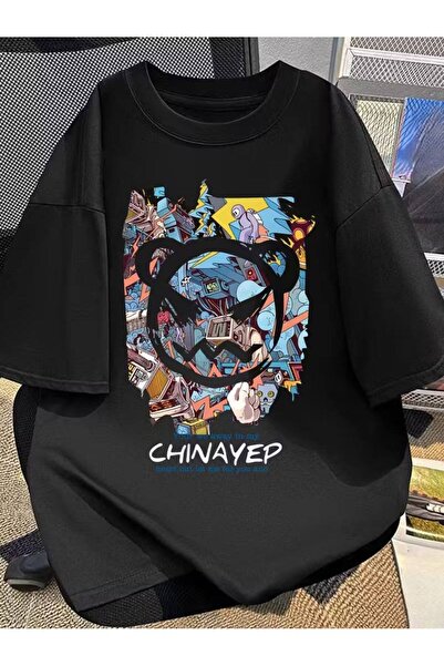 CLASSY.MODA Μαύρο Unisex Oversize T-shirt με στάμπα, Ανδρικό Γυναικείο, Άνετη...