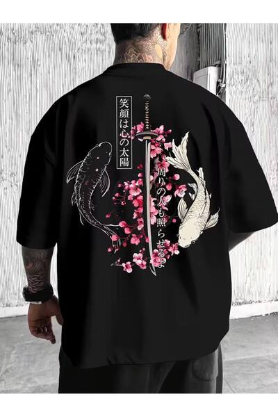 CLASSY.MODA Μαύρο Unisex Oversize T-shirt με στάμπα, Ανδρικό Γυναικείο, Άνετη...