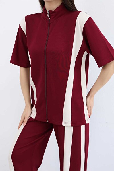 LAVRE Women's Oversize Modal Fabric Stripe Detailed Two-Piece Set - Soft Text...