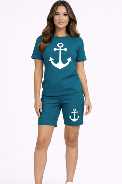 Trend Mixs طقم شورت نسائي صيفي مطبوع، تي شيرت وشورت، طقم من قطعتين، مزيج رياض...